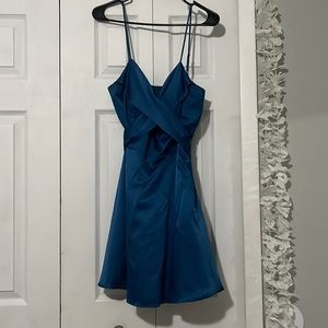 blue satin dress